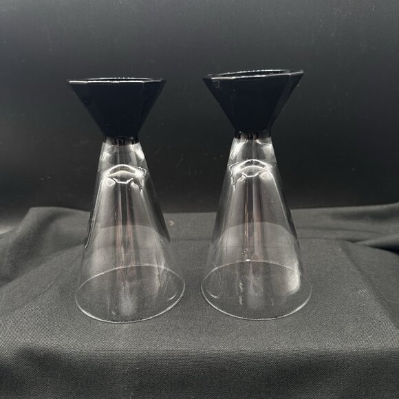 Vtg Black Base Wine Glasses Set of 2 Cristal d’Arques French Barware Art Deco - Picture 8 of 8